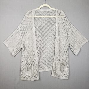 Open Knit Shawl‎ Sweater Short Sleeve Cream Coastal Grandma Lightweight One Size